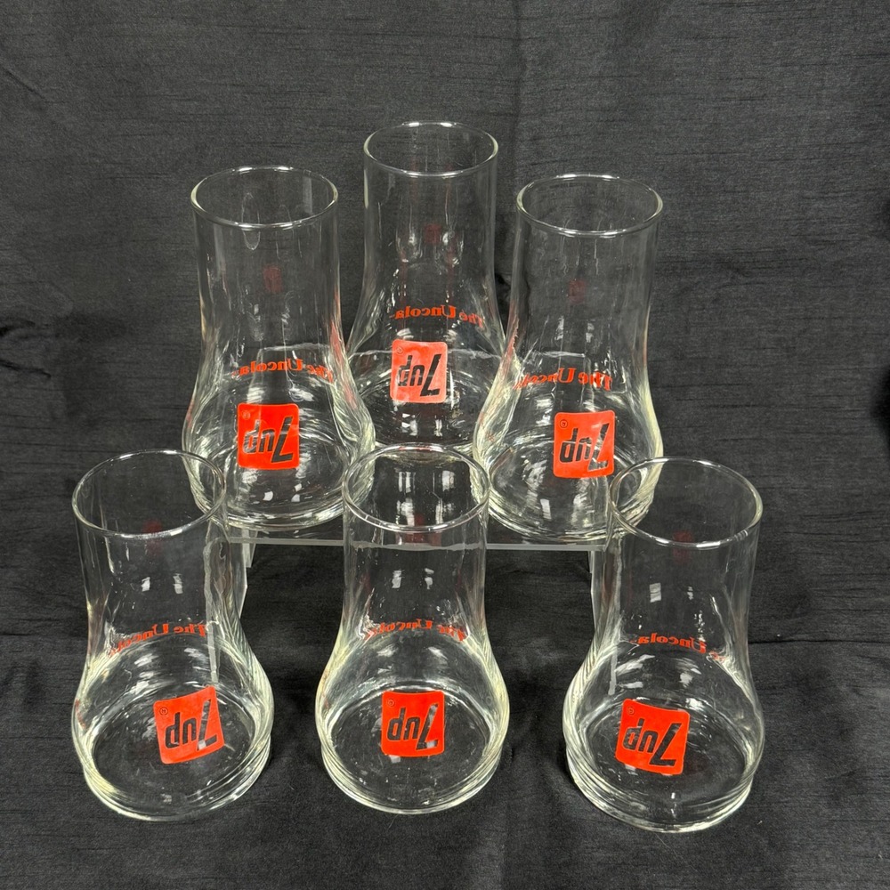 Vintage 7Up dnL The Uncola Glasses Set of 6 Red Logo Soda Advertising 6 inch